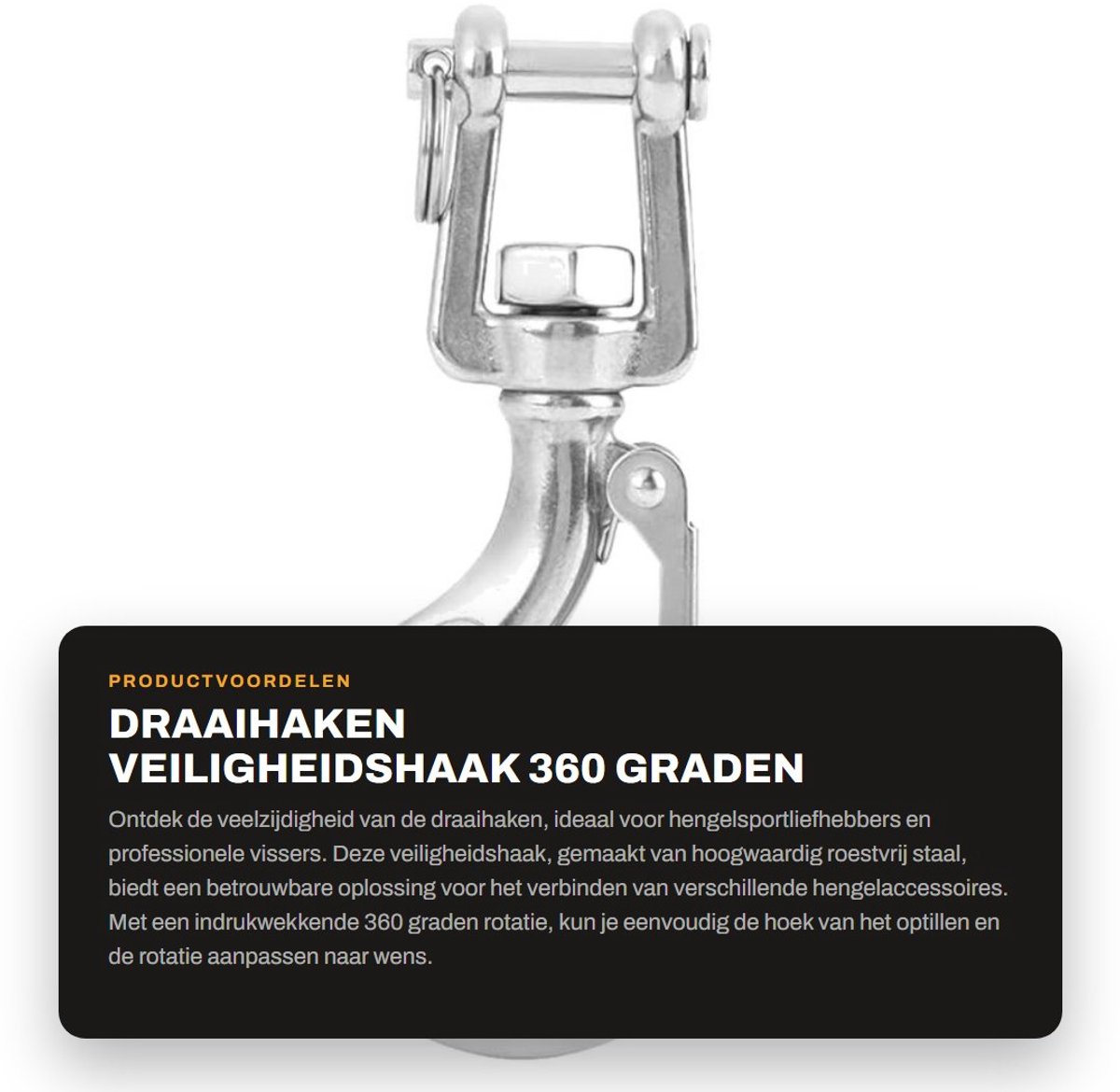 Dailygoods- Draaihaken 360 Graden Rotatie - Roestvrij Staal - Veiligheidshaak - Werkbelasting 650 kg/1000 kg - Robuust - Duurzaam - Haak