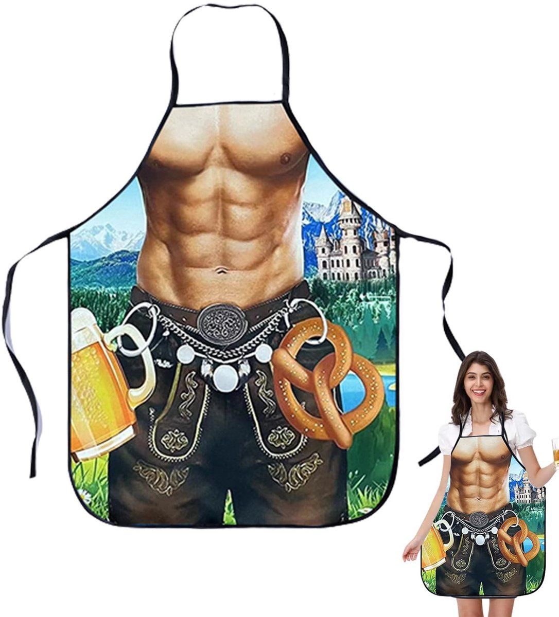 Dailygoods- Keukenschort met Motief - Barbecue Schort - Slabbetje - Schort voor Mannen - Feestelijke Keukenaccessoire - Duurzaam Materiaal - Barbecueschort