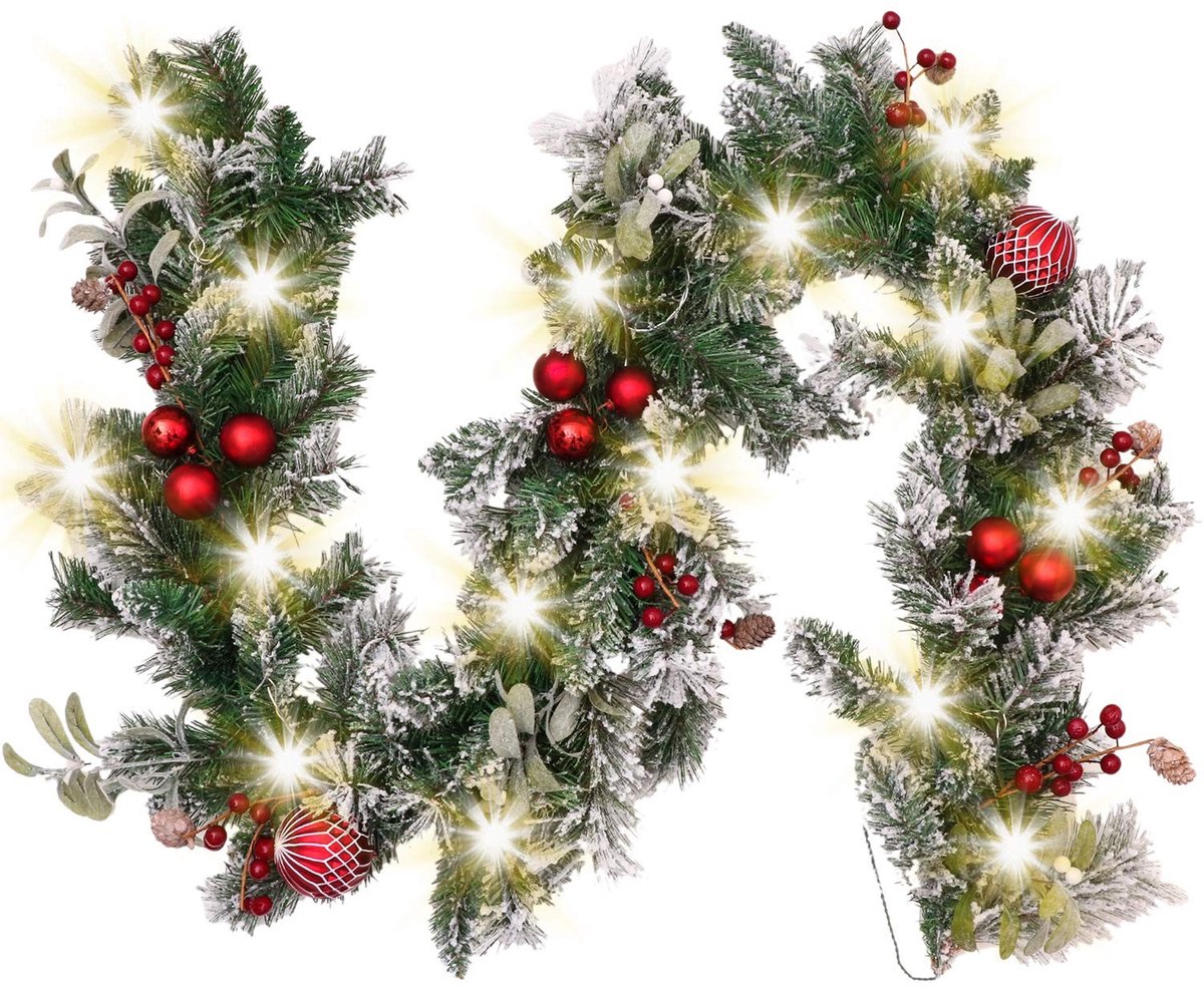 Dailygoods - Kunstmatig Verlichte Kerstslinger - Kerstdecoratie met LED Lampjes - Rood en Groen - Slinger voor Huis en Tuin - 180 cm - Decoratieve Ver...