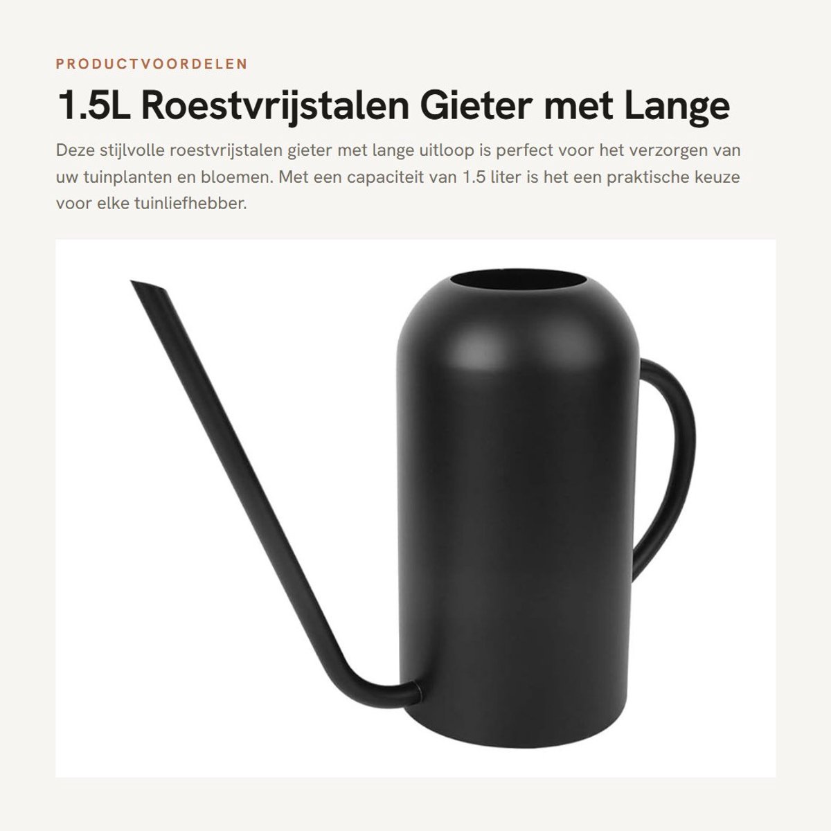 Dailygoods- Gieter 1,5 Liter - Roestvrij Staal - Lange Uitloop - Irrigatie Tool - Voor Binnen/Buiten - Gewicht 530 g - Plantenbewateringssysteem