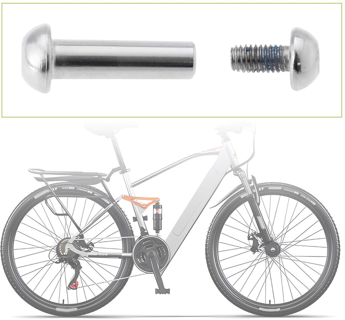 Dailygoods- Schroeven 2 Sets - M8 Vrouwelijke Nagel 29mm - Subnagels 12mm - Koolstofstaal - Halve Cirkel Zeshoek - Zilveren Bevestiging - Fietsschroeven