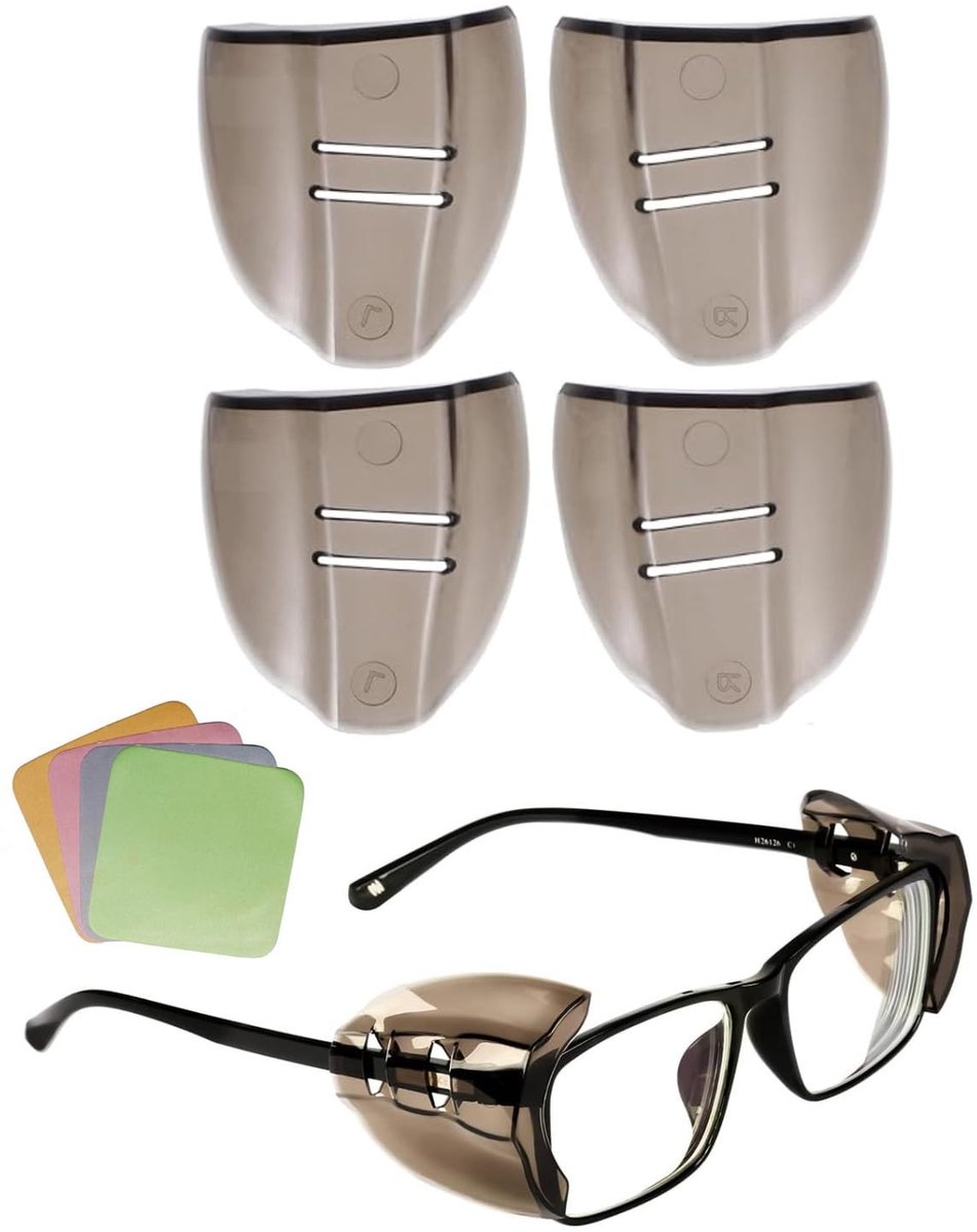 Dailygoods- Zijbescherming voor Brillen - 2 Paar - Inclusief 4 Brillendoekjes - Zijdelingse Bescherming - Veiligheidsframe - Eenvoudig te Installeren - Brilbescherming