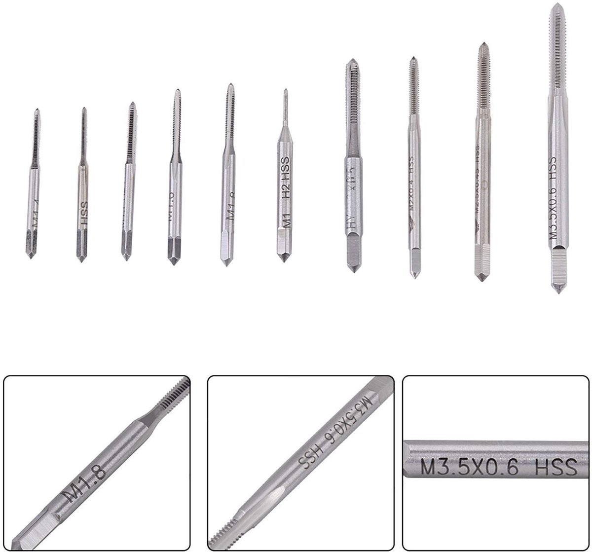 Dailygoods- Draadkranen 10 Stuks - M1/M1.2/M1.4/M1.6/M1.7/M1.8/M2/M2.5/M3/M3.5 - Hoge Snelheid Staal - Slijtagebestendig - Hittebestendig - Lange Levensduur - Tapset