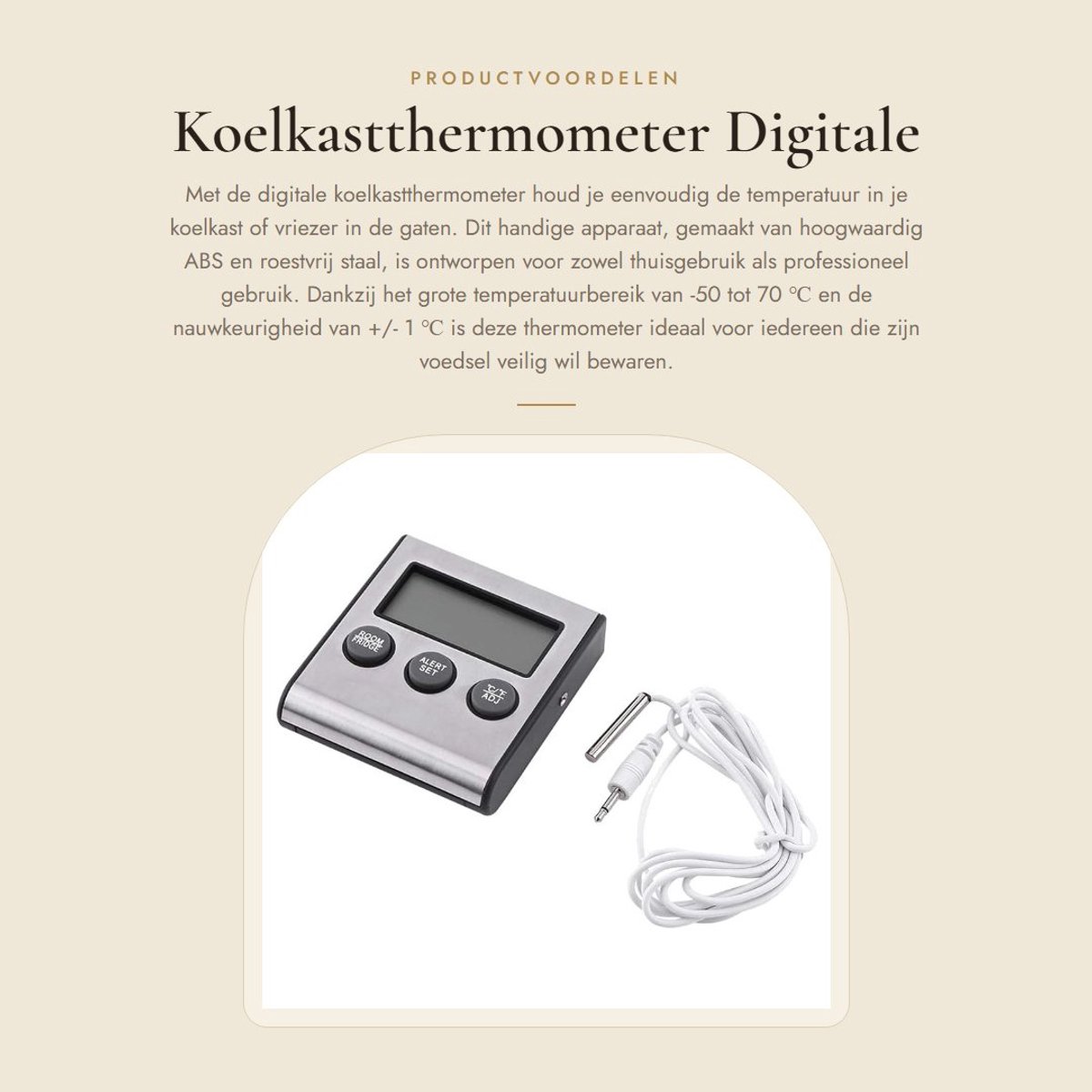 Dailygoods- Koelkastthermometer Digitale LCD - Temperatuurmeter - Nauwkeurig - Magneetsensor - Diepvriezerthermometer - Hoogwaardig ABS en Roestvrij Staal
