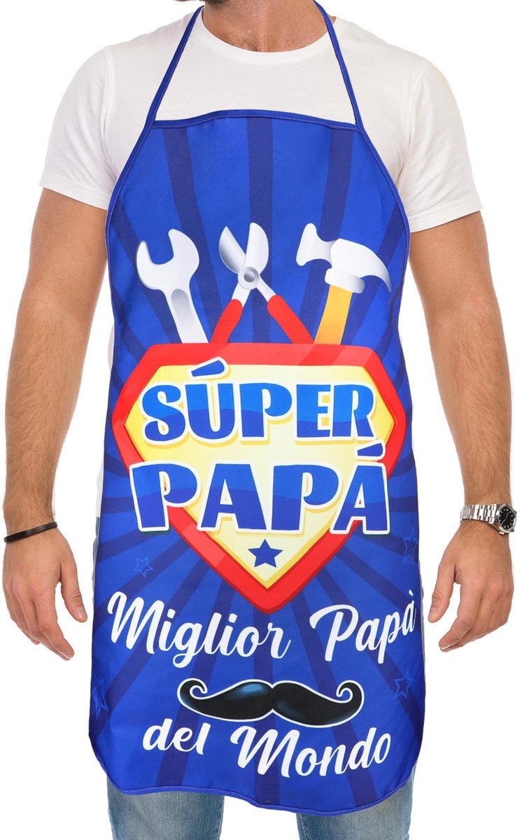 Dailygoods- Keukenschort Super Papa - Keukenschort voor Vader - Keukenschort Original - Keukenschort Cadeau - Keukenschort voor Mannen - Perfect voor Koken - Keuken Schort