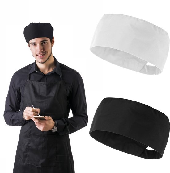 Dailygoods- Kookmuts Verstelbaar - Kookmutsen Set van 2 - Zwart/Wit - Keuken Hoed - Voedsel Service Cap - One Size - Koksmuts