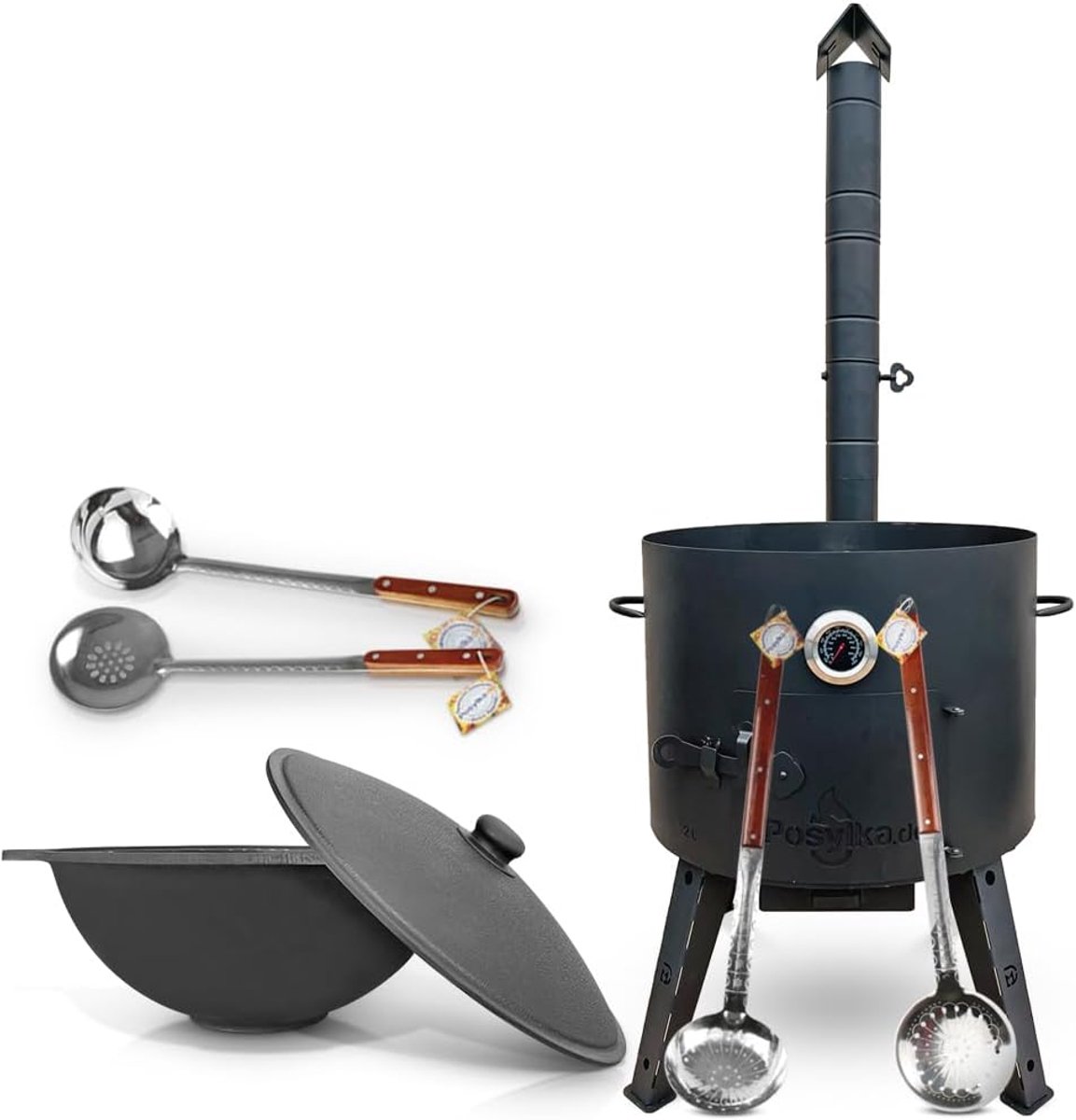Buitenoven - Gietijzeren ketel - Buiten koken - Inclusief kookgerei - 22 Liter - Zwart