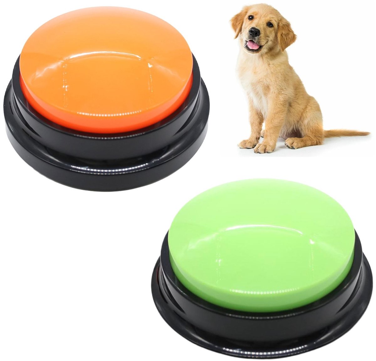 Dailygoods- Buzzer met Opnamefunctie - 2 Stuks - Geluidsknop voor Honden - Huisdier Training - Duurzaam ABS-Kunststof - Diameter 8,8 cm - Hondentrainingsspeelgoed