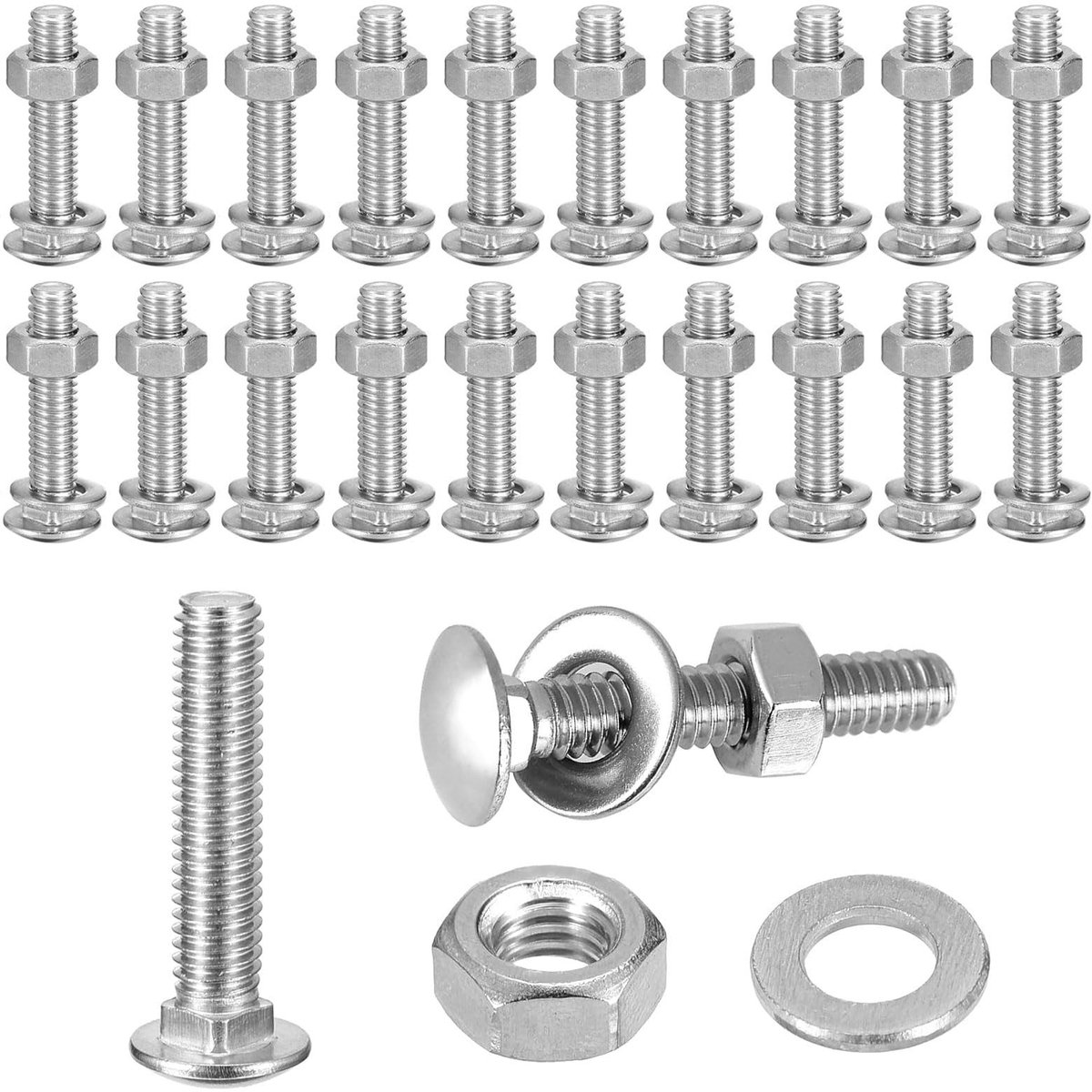Dailygoods- Kopschroeven 25 Stuks M6 x 60 mm - Roestvrij Staal A2 V2A - Verzinkbare Kopbouten - Bevestigingsset met Moeren/Sluitringen - Schokabsorberend - Schroeven