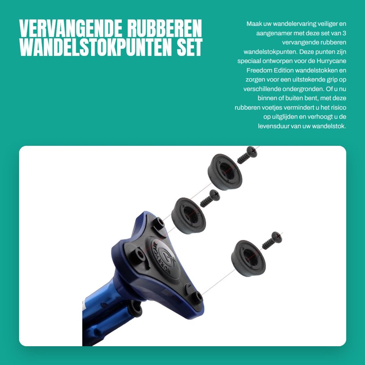 Dailygoods- Wandelstokpunten Set van 3 - Vervangende Rubber Voetjes - Compatibel met Hurrycane/Freedom Edition - Diameter 34 mm - Verhoogt Grip en Veiligheid - Wandelstok