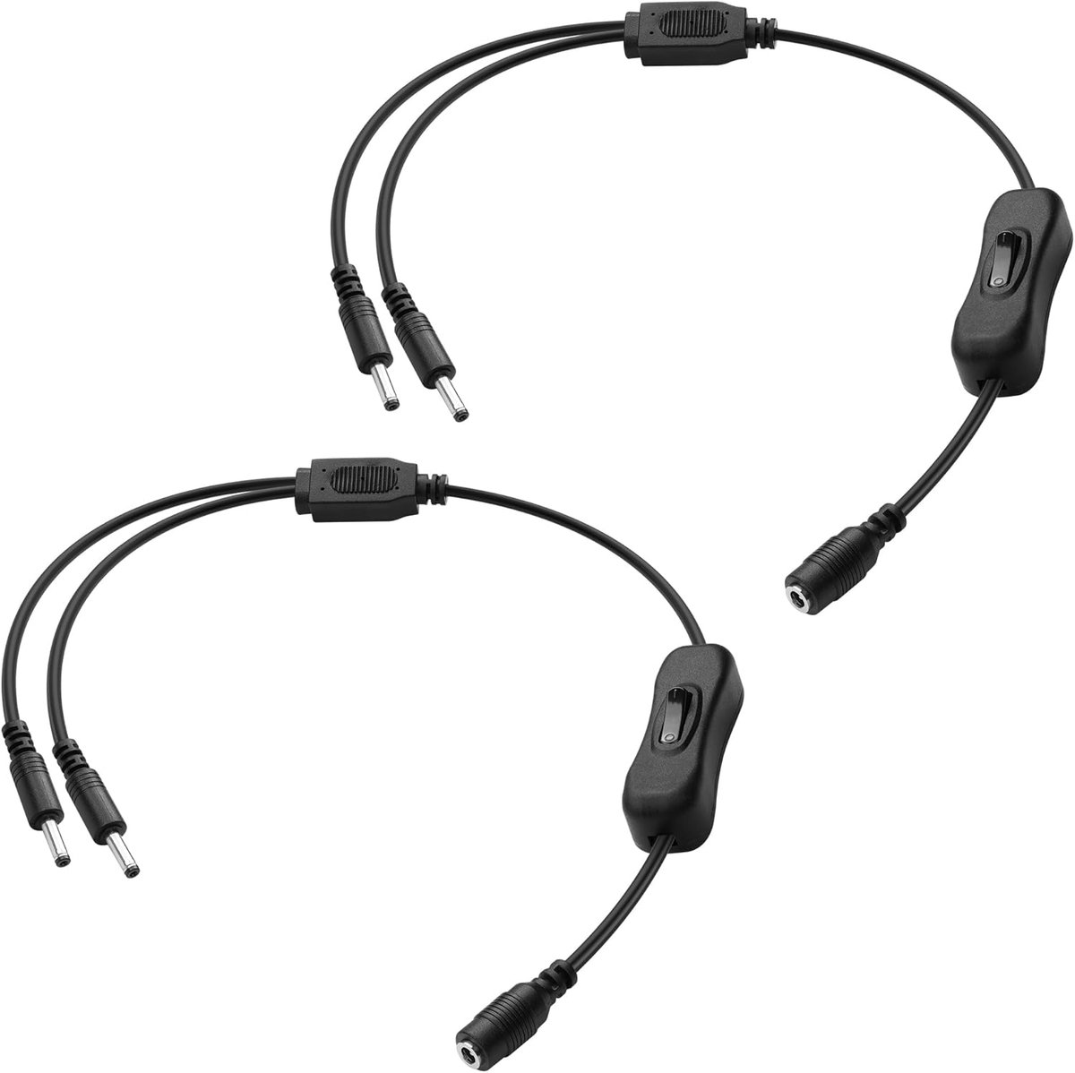 DC Stroomkabel - Y Splitter Kabel - Apparaten Aansluiten - Met Aan/Uit Schakelaar - 2 Stuks - Zwart