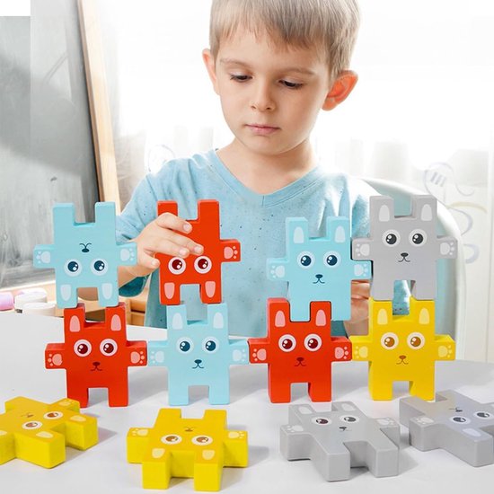 Houten Stapelblokken - Dierenblokken Educatief - Cognitieve Ontwikkeling - Kindvriendelijk Hout - 12 Blokken 20 Kaarten - Multicolor van Houten — afbeelding 3