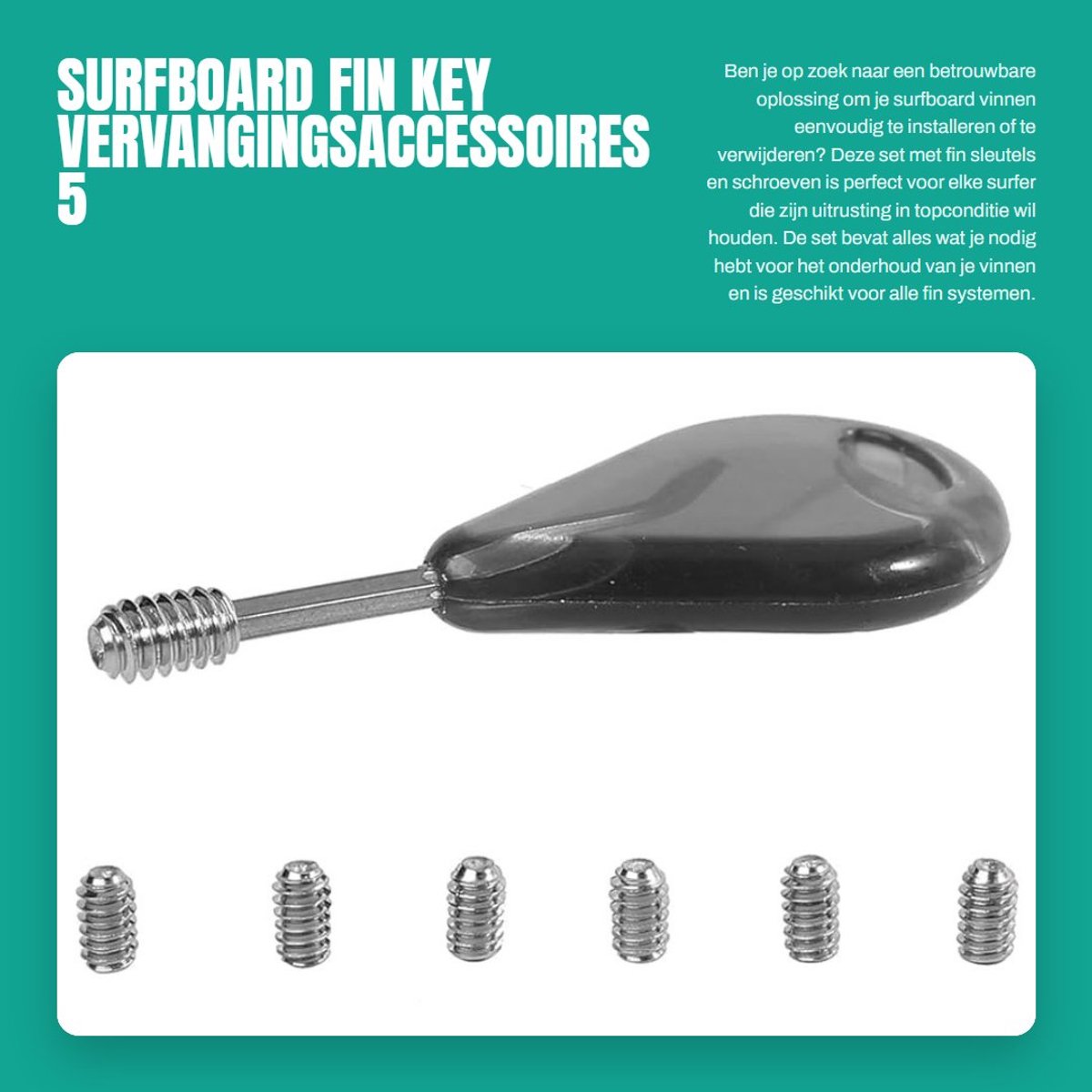 Dailygoods- Surfboard Fin Key - Inclusief 6 Fin Schroeven - Hoogwaardige Gereedschappen - Draadpinnen Verwijderen/Installeren - Handzaam Ontwerp - Geschikt voor Alle Finsystemen - Fin Sleutel