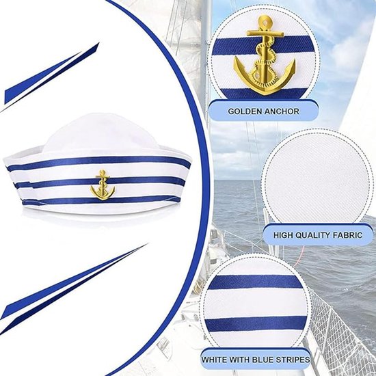 Dailygoods- Muts met Sjaal - Gestreept Nautisch Kostuum - Cosplay Accessoire - Marineblauw/Wit - Hoogwaardig Polyester - Duurzaam en Comfortabel - Zeemanskostuum van Dailygoods — afbeelding 4