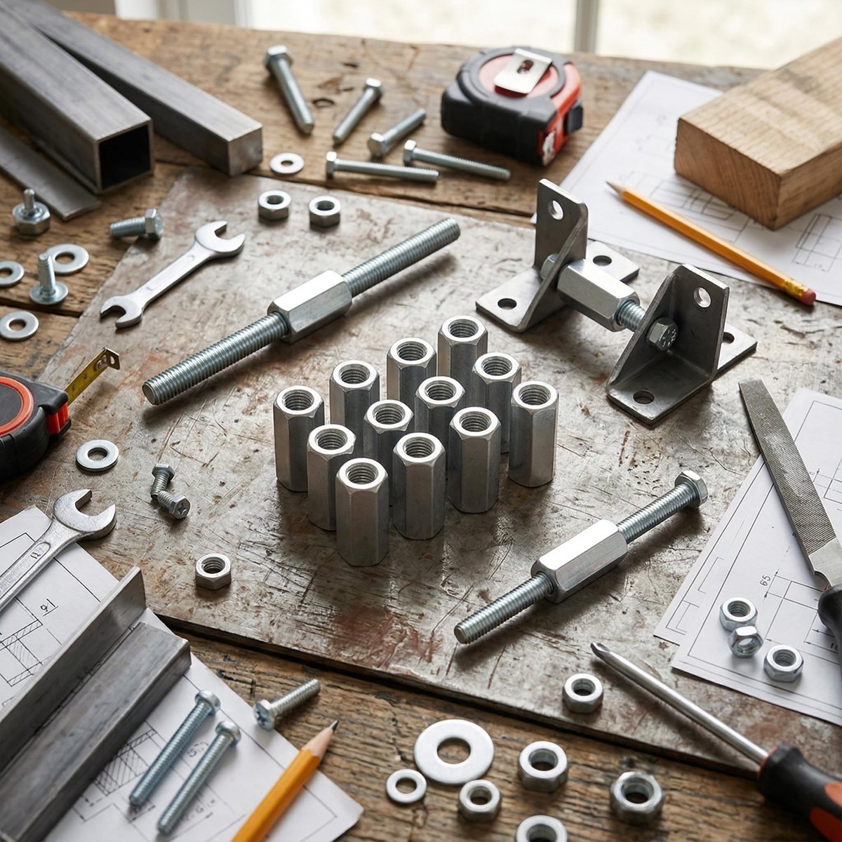 Dailygoods- Zeskant Staafmoer M8 - Koolstofstaal Gegalvaniseerd - 10 Stuks - Schroefmoeren - Corrosiebestendig - Hoge Sterkte - Moeren