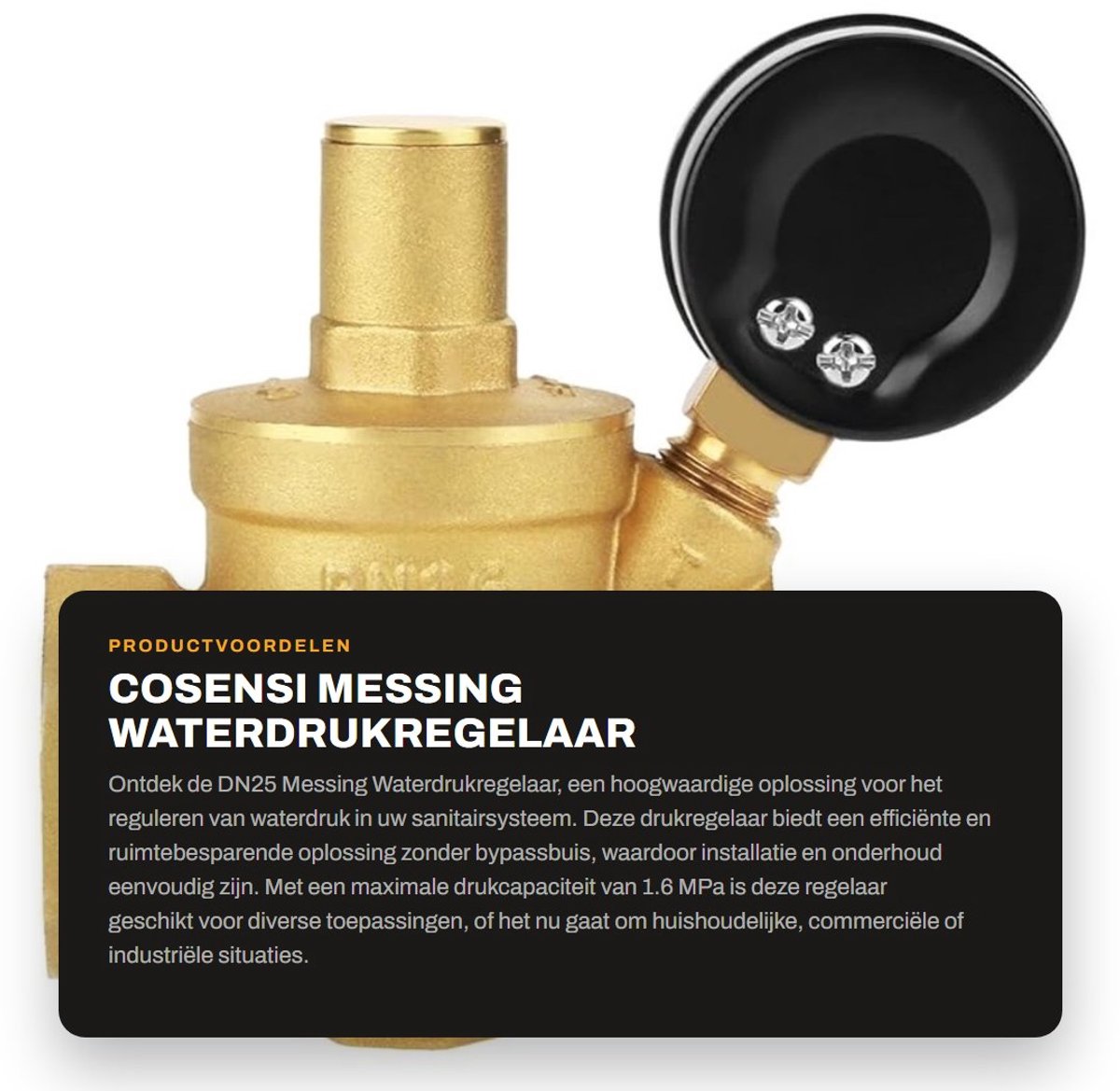 Dailygoods- Waterdrukregelaar Hoge Drukbestendigheid - Drukregelaar Water - Reduceerventiel - Verstelbaar - Niveau Indicator - Geschikt voor Huishoudens en Gebouwen