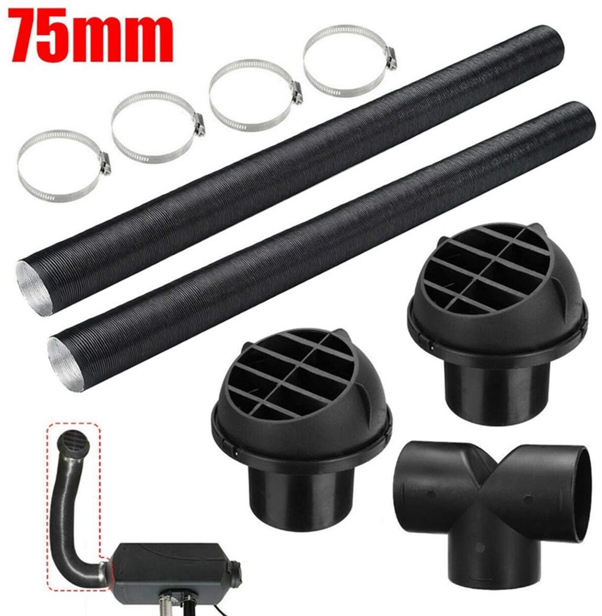 Dailygoods- Verwarmingspijp Aluminium 75mm - T Stuk/Y Stuk - Hoge Temperatuur - Ventilatie Slang - Compatibel met Webasto/Dometic - Lengte 50 cm - Luchtkanaal