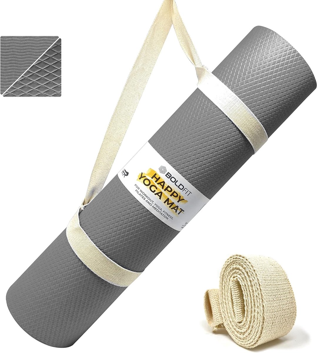 Yogamat Trainingsmat - Fitnessmat Pilatesmat - Thuis Sporten - Extra Dik Anti-slip - 183 x 61 cm - Grijs