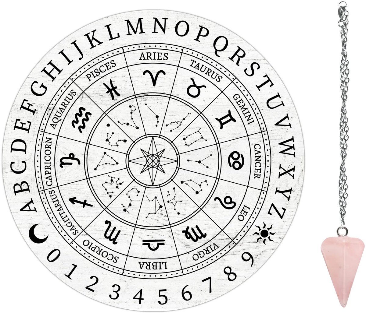 Dailygoods- Pendelbord Houten Design - Astrologische Tekens - Kristallen Pendel - Wichelro