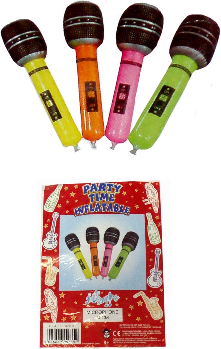 Opblaasbare microfoon - Feestaccessoires - Feestplezier - Leuk cadeau - 4 stuks - Assorti