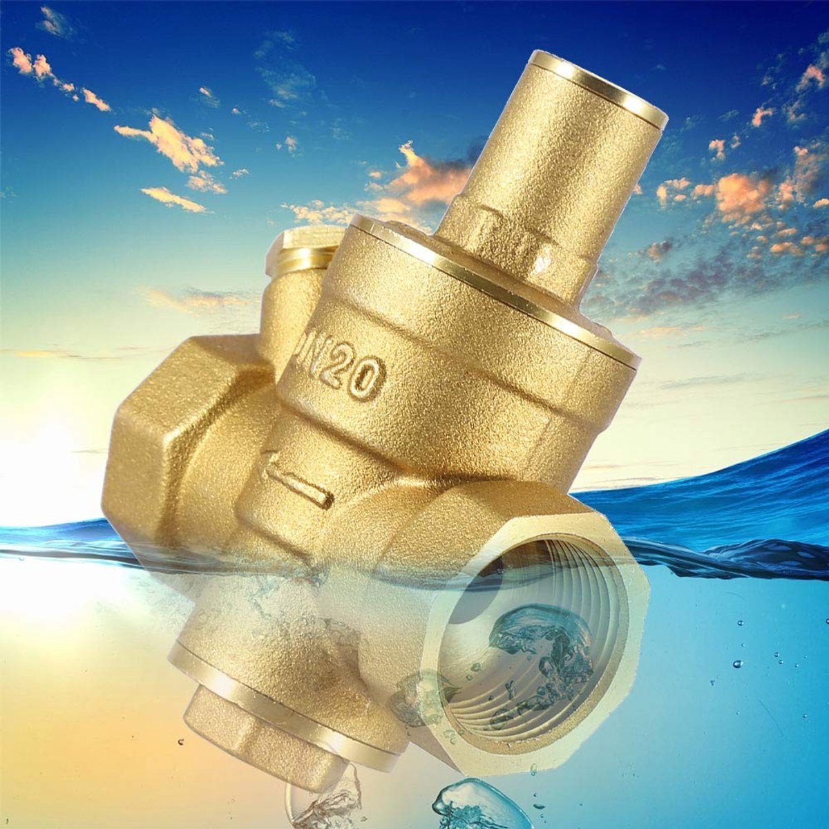 Dailygoods- Drukreduceerventiel DN20 3/4" - Verstelbaar - Messing - Corrosiebestendig - Max. druk 1,6 MPa - Afmeting 65*82 mm - Drukregulator