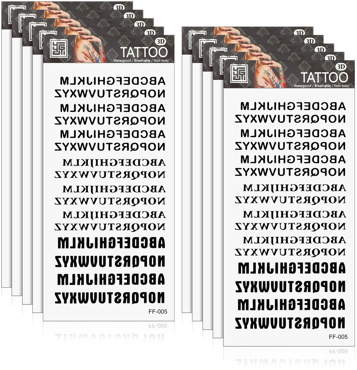 Dailygoods- Tijdelijke Tatoeages 10 Vellen - Zelfklevende Tattoo Stickers - Waterdichte Nepletters - Aangepaste Tattoo's - Zwarte Tatoeages - Maat 21x10cm