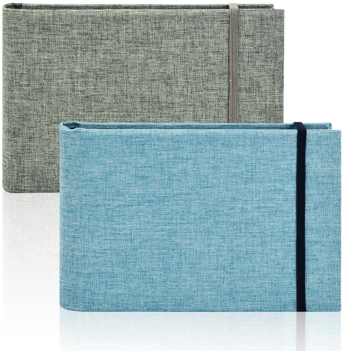 Dailygoods- Fotoalbum 10x15 cm - 2-delige set - Linnen hoes - Zilvergrijs/Blauw - Mini-draagbaar - Tot 100 foto's per album - Herinneringenboek