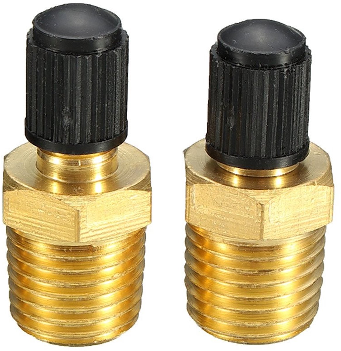 Dailygoods- Vulventiel 1/4 Inch NPT - Vernikkeld Messing - Luchttank Ventiel - Schrader Kern - 200psig Werkdruk - Zwarte Kunststof Dop - Luchtventiel
