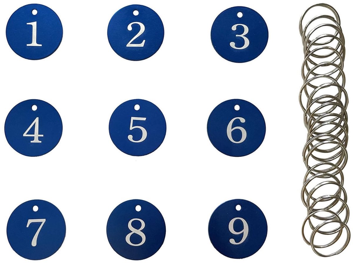 Dailygoods- Nummer Tags Aluminium 35MM - ID Tags - Sleutelhanger - Organiseren - Sorteren - Glanzende Afwerking - Sleuteltags