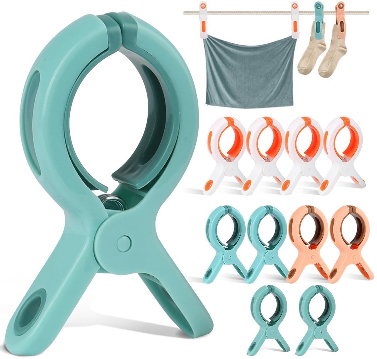 Dailygoods- Strandhanddoekclips 10 stuks - Winddichte Handdoekharingen - Antislip Wasknijpers - Grote Grip - Kunststof - 10,6 x 6 x 2,2 cm - Handdoekclips