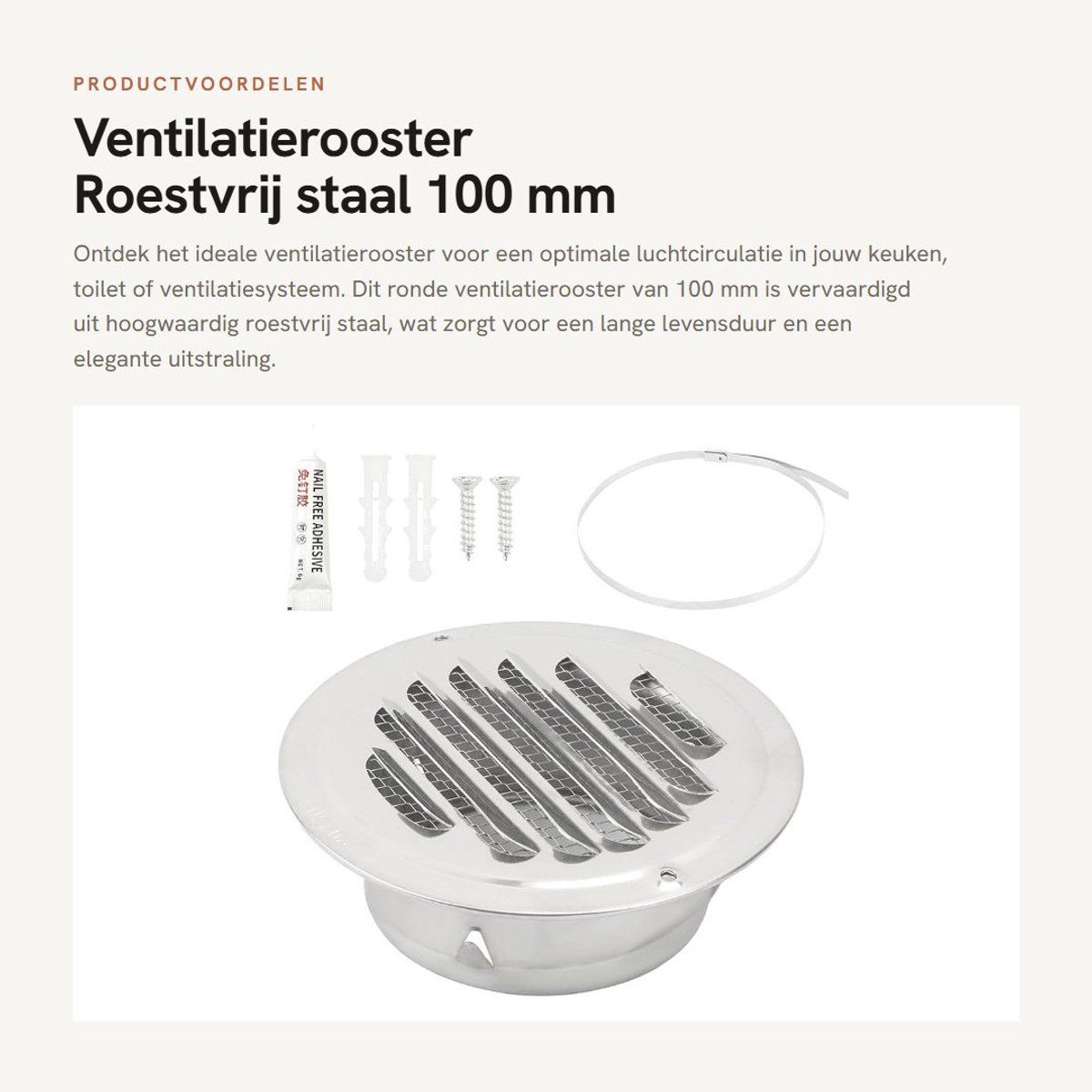 Dailygoods- Ventilatierooster 100 mm - Roestvrij Staal - Rond - Voor Buitenwand - Geschikt voor Keukens/Badkamers - Duurzaam en Vormvast - Luchtrooster