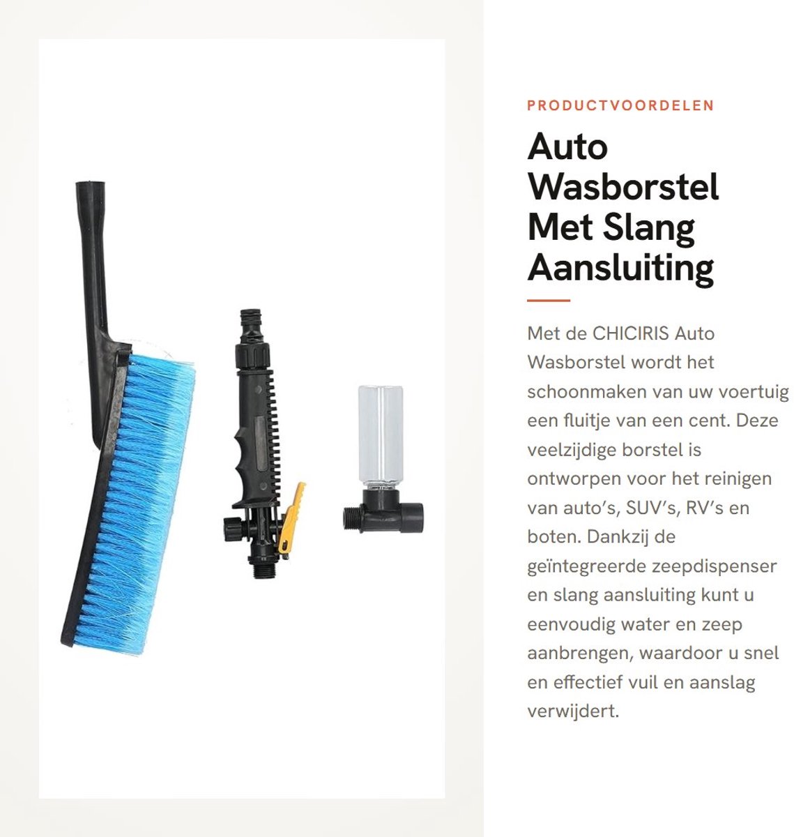 Dailygoods- Wasborstel met Slangaansluiting - Auto Wassen - Schoonmaken van Vloeren - Meubels - 56 cm - Lichtgewicht 307g - Autowasborstel
