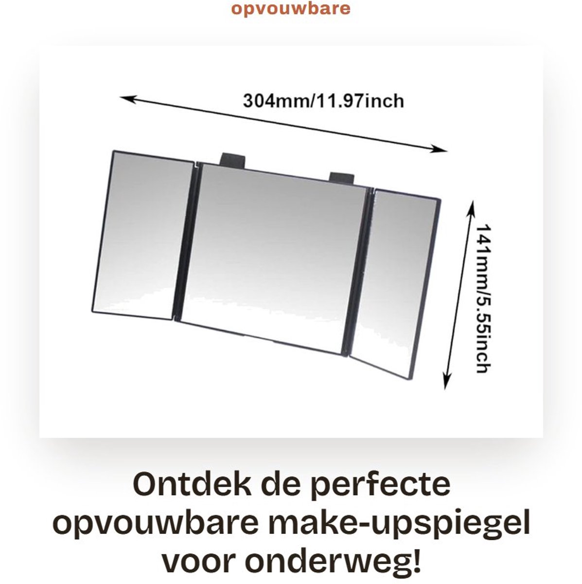Dailygoods- Make-upspiegel opvouwbaar - ABS glas - 3-weg spiegel - Cosmetisch vizier - Hoogwaardig materiaal - 304 x 141 mm - Autospiegel