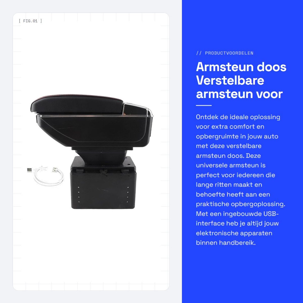 Dailygoods - Armsteun doos - Verstelbare armsteun voor auto - USB-interface - Zwart - Opbergdoos voor middenconsole - Geschikt voor elke auto - Univer...