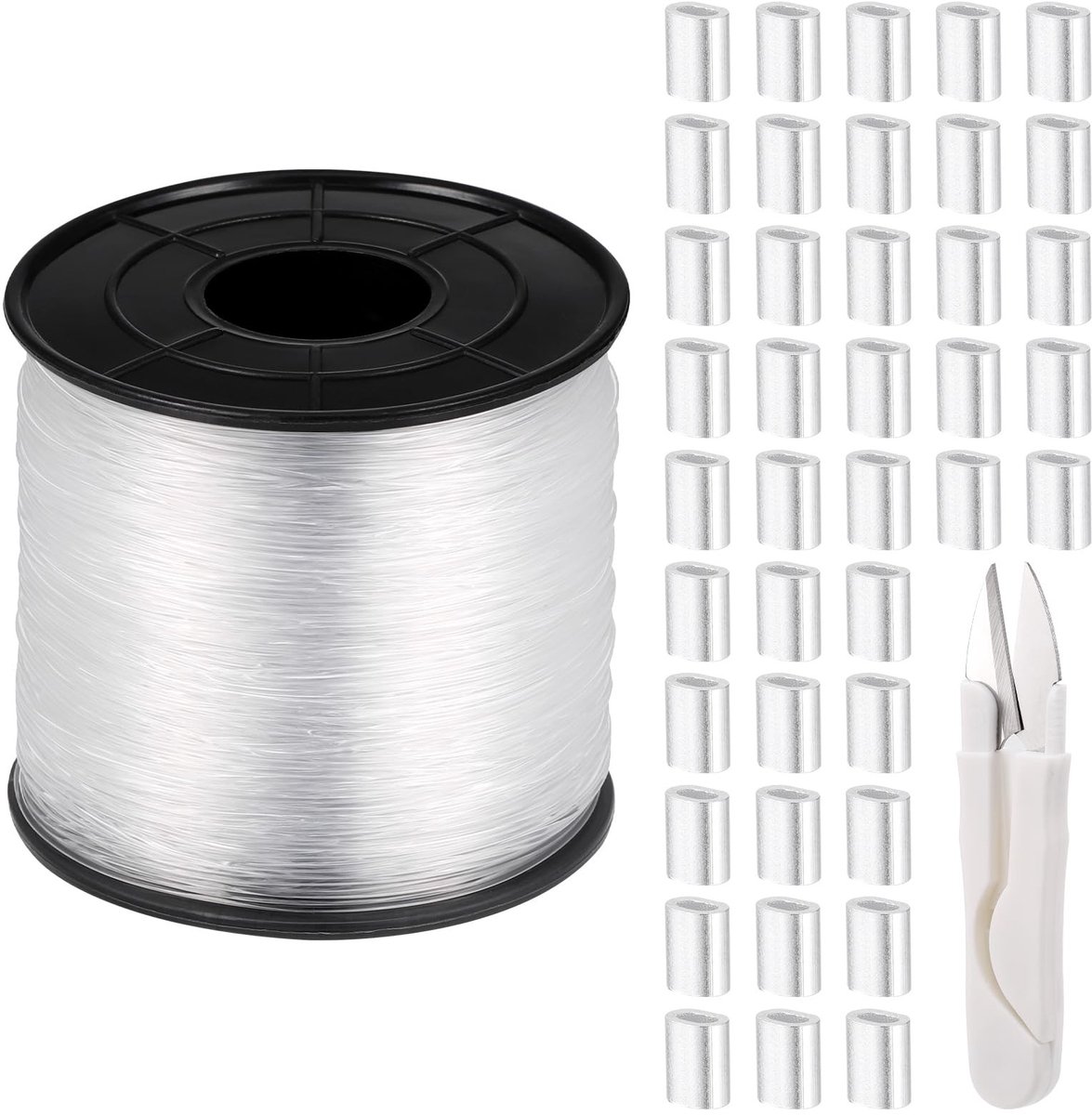 Dailygoods- Visdraad 0,6 mm - Nylon Draad Transparant - Kralen - Aluminium Krimphulzen - Schaar - 200 m Lengte - Nylondraad