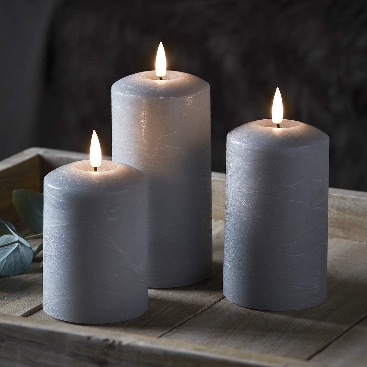 LED Kaarsen Set - Vlamloze Kaarsen - Decoratie Binnen - Echte Was Realistisch - 3 Verschillende Maten - Grijs