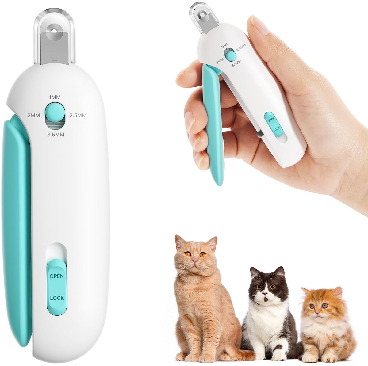 carmdering - Katten Nagelknipper - Verstelbare Klauwtrimmer - Dierlijke Verzorgingsschaar - 3 Verstelbare Gaten - Ingebouwde Veiligheidswachter - Roestvrij Staal - Anti-Slip Handvat - Pijnloze Trimervaring - 1 Stuk