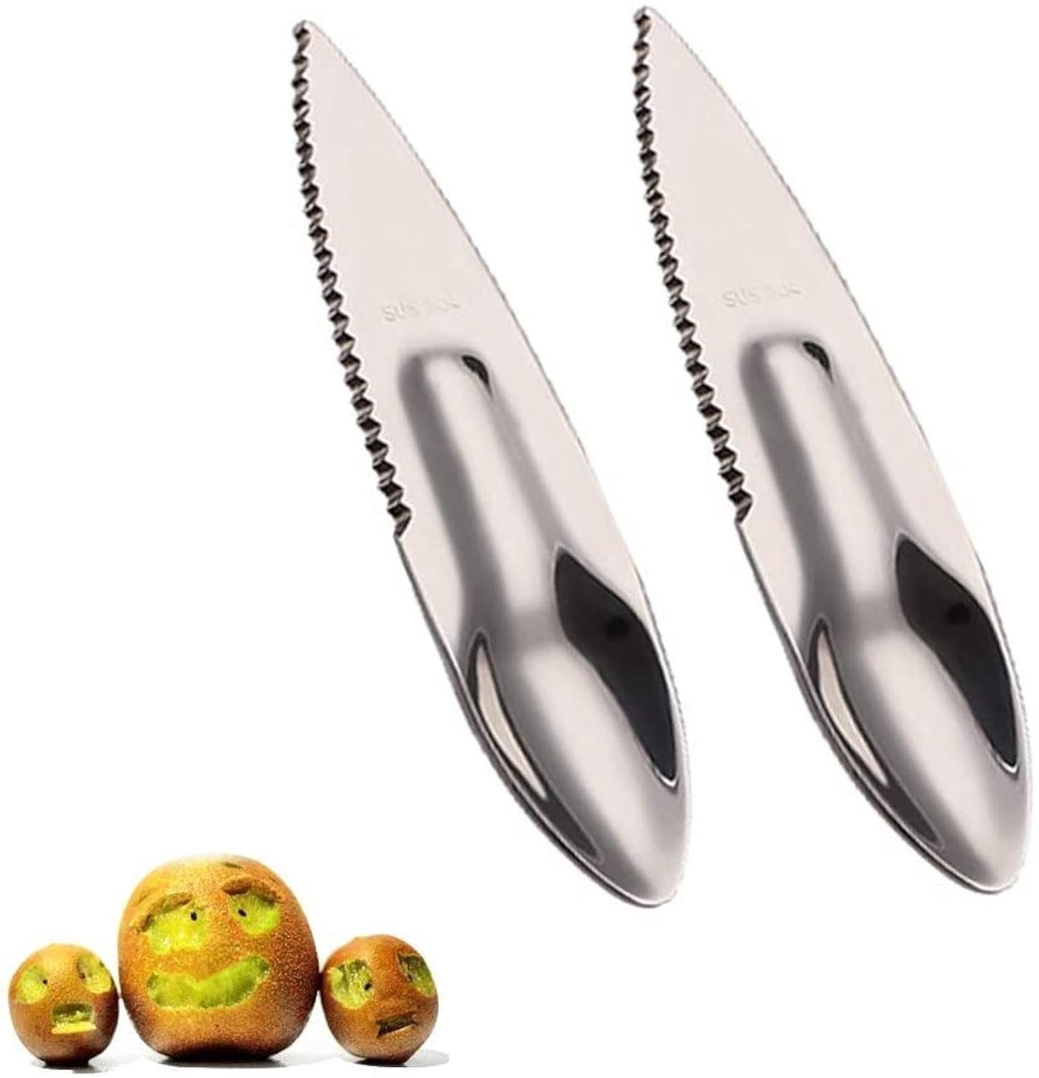 Dailygoods- Snijlepel 2-in-1 - Herbruikbare Fruitsnijlepel - Roestvrij Staal - Kiwi/Groente Snijder - Ergonomisch Design - 12,8 x 3,1 cm - Fruitlepel