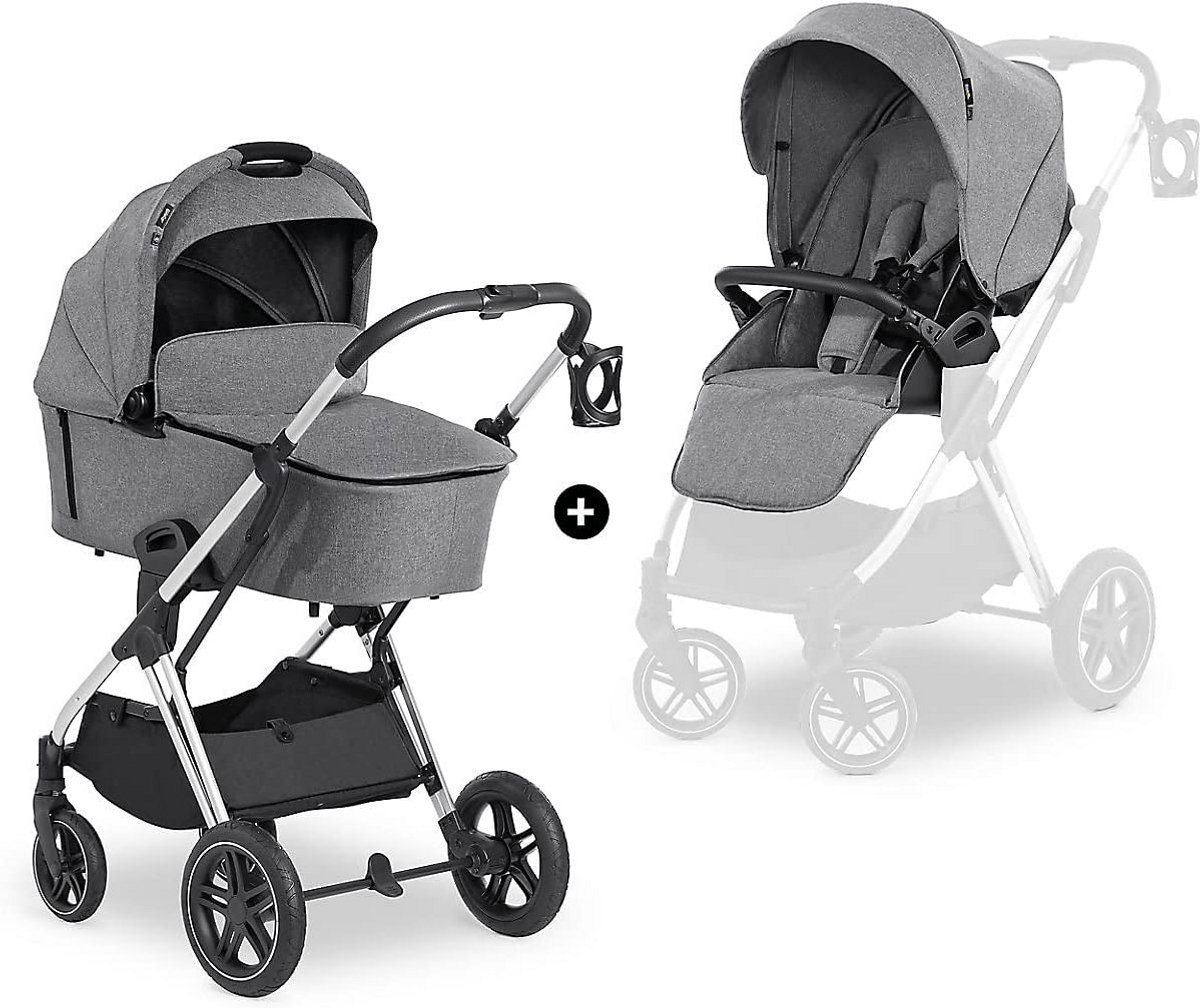 Kinderwagen Set - Babyvervoer - Reizen met baby - Compact opvouwbaar - Tot 25 kg - Melange Grijs