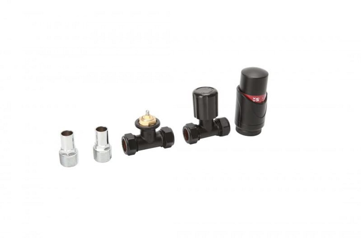 Thermostatische Radiatorklep - Verwarming regelklep - Temperatuur regelen - Rechte uitvoering - 15x 1/2" - Zwart