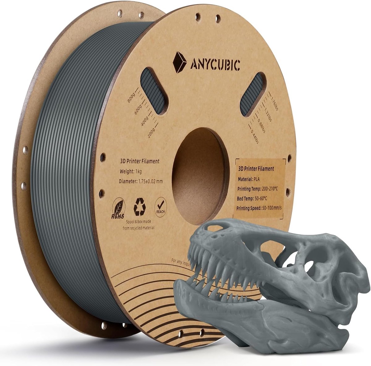 3D Printer Filament - PLA Materiaal - Model Creatie - Hoge Sterkte - 1kg - Grijs