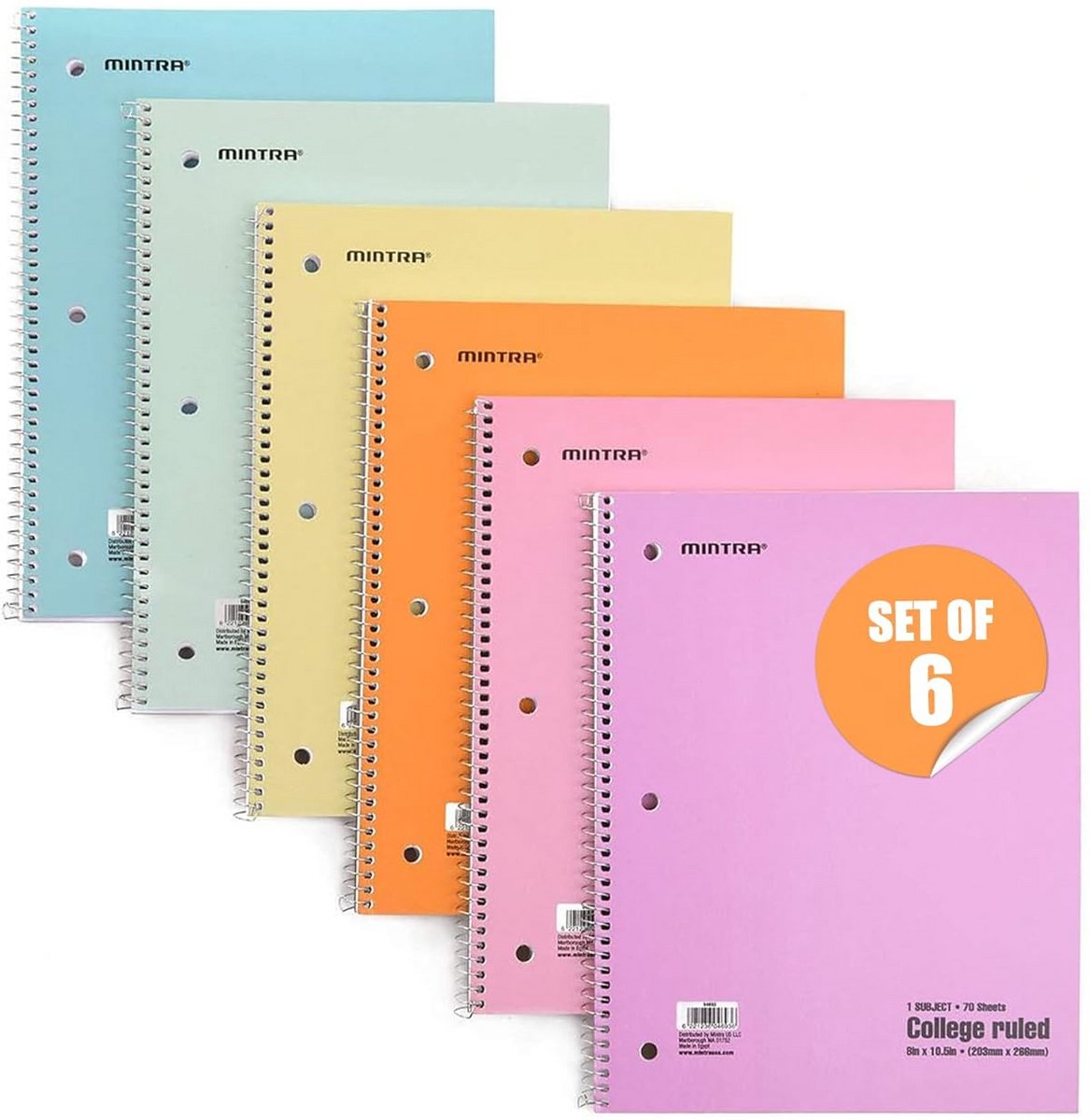 Notitieboeken Pastel - Schrijfblokken College - Notities Maken - 6 Stuks Set - 70 Vellen - Mintgroen