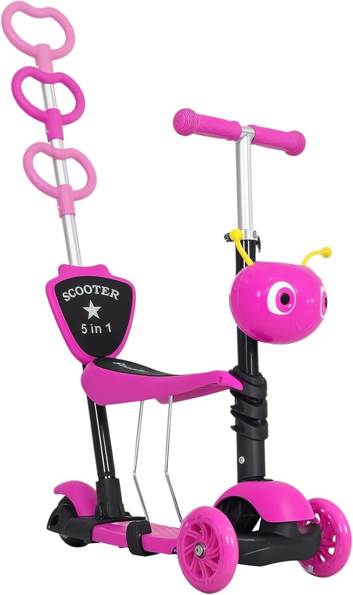 Step-Scooter 5-in-1 Loopfiets Duwfiets Kinderen Spelen Verstelbare Handgrepen 72.5 cm Hoogte Roze