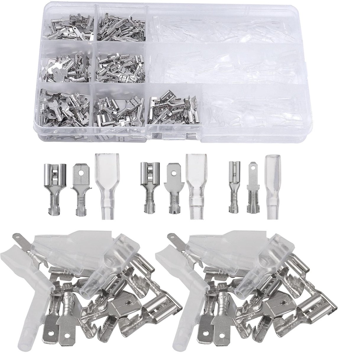 Dailygoods - Platte stekkerhulzenset - Mannelijke en vrouwelijke kabelstekkerset - Duurzaam en veilig - 2,8 mm, 4,8 mm, 6,3 mm - 480 stuks - Geschikt...