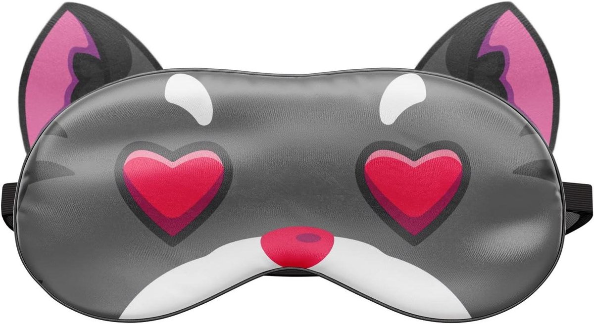 Slaapmasker Kat Hart - Oogmasker Dutje - Reizen Ontspannen - Zacht Comfortabel - 19 x 9 cm - Zwart