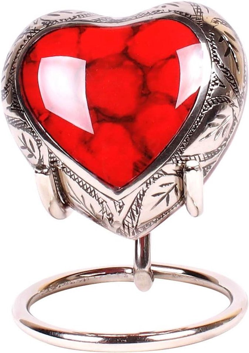 Mini Hart Urn - Herdenkingsurn As - Aandenken Bewaren - Verbeterd Deksel - 3 Kubieke Inch - Rode Bewolking