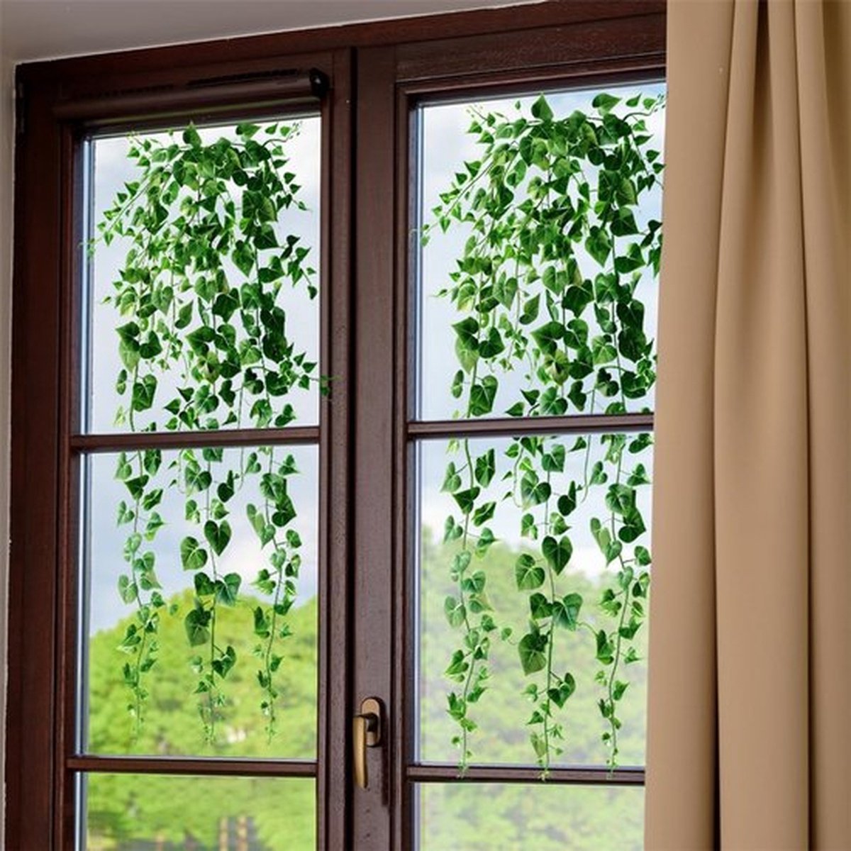 2-pack groene blad raamstickers, hangende groene bladeren raamstickers, groene klimplanten statische raamstickers voor thuis, woonkamer, kantoor, klaslokaal, glazen ramen, deurdecoratie