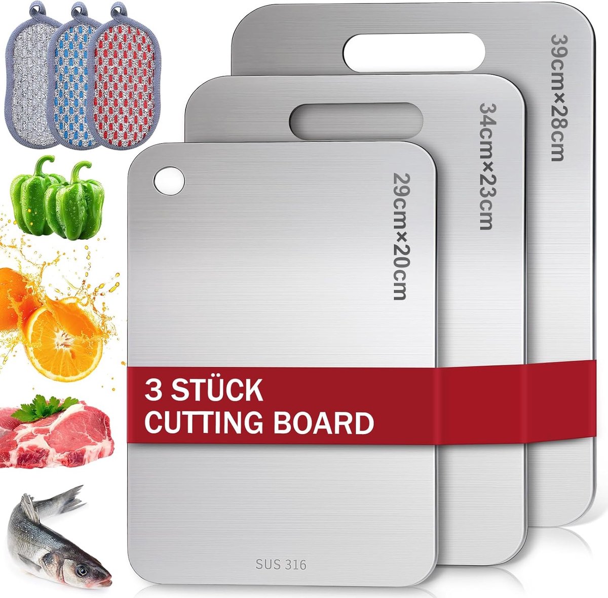 Snijplank Set - Keukenplanken - Hygiënisch Snijden - Titanium Oppervlak - 3 Maten