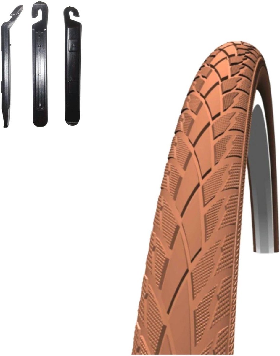 Fietsband Bruin - Banden Set - Stadsfiets Gebruik - Inclusief Bandenlichters - 47-559 26x1.75 - Bruin