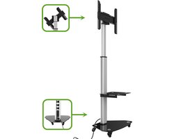 Proton 300 Verrijdbare TV Standaard Aluminium - Met 2 stopcontacten